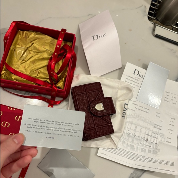 DIOR Authentic Burgundy Calfskin Leather Diorama Gusset Card Holder - Picture 13 of 17